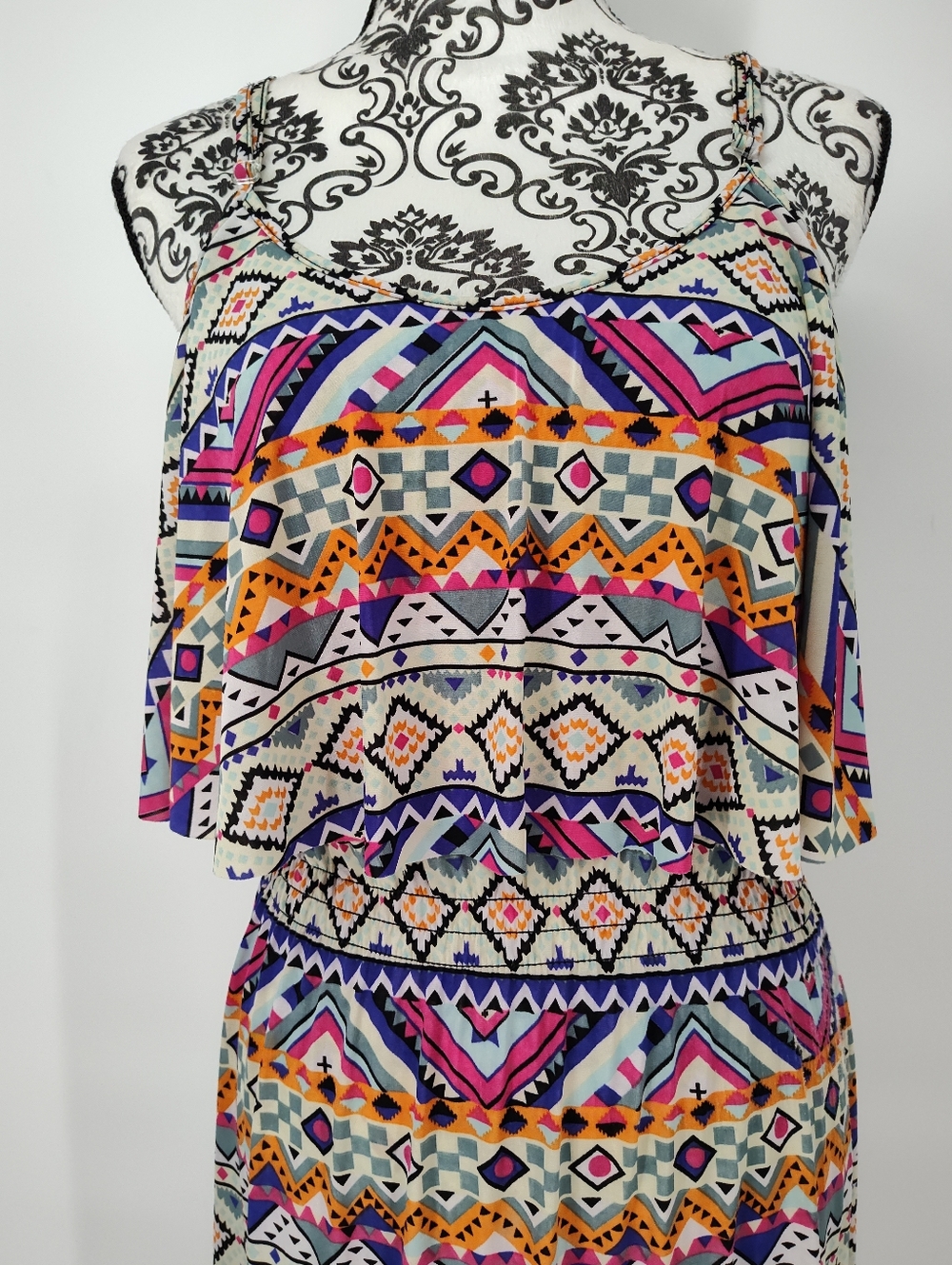 west loop Multicolor Trible Ruffle Smocked Maxi Dress Women's Medium - Picture 3 of 8